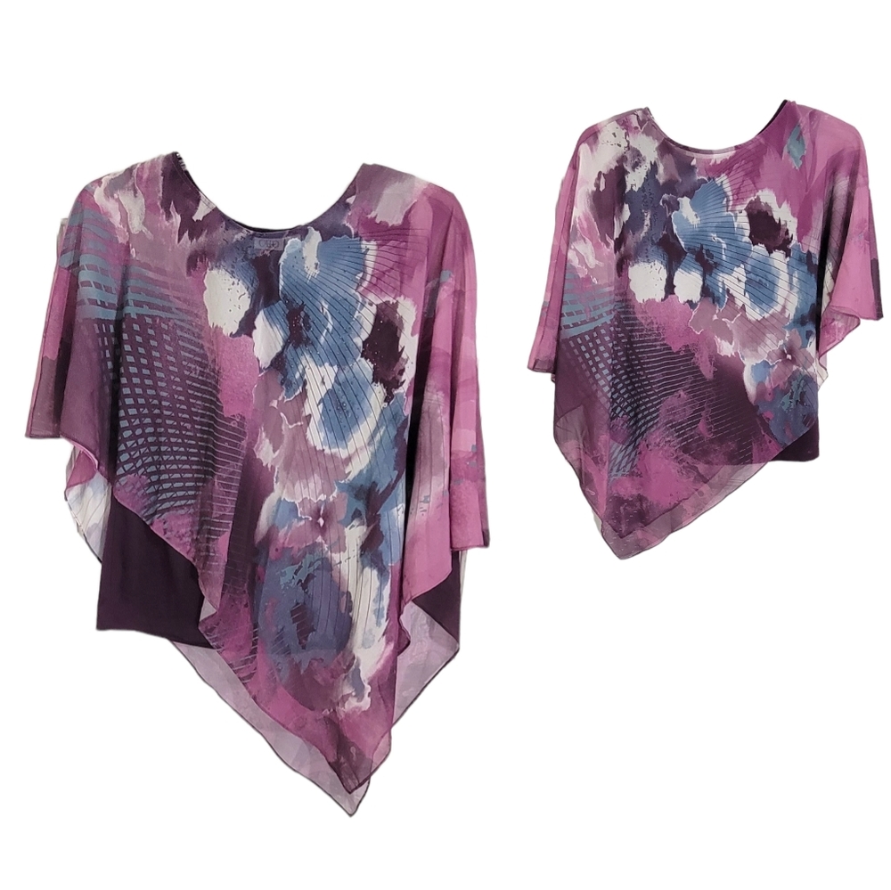 Cato Burgundy Floral Dolman Sleeve Sheer Blouse Size S